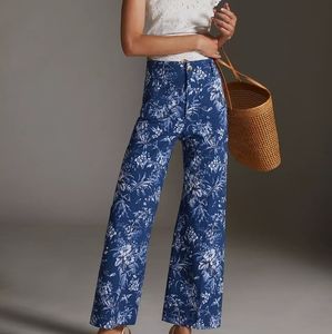 Anthropologie Maeve Colette Wide Leg Pants, Blue & White Tropical Print Rare